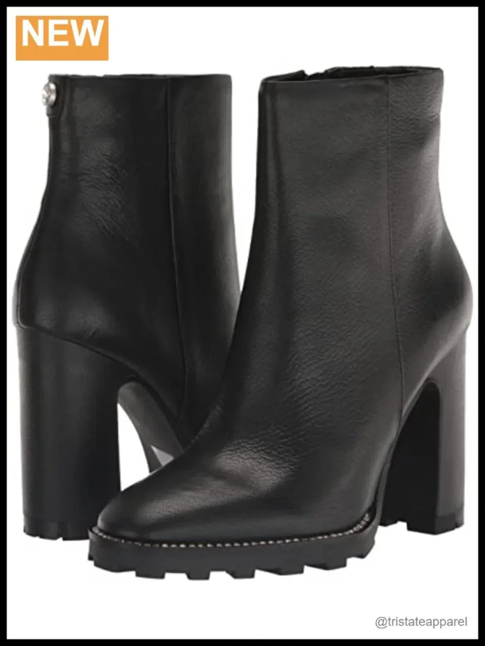 Karl Lagerfeld Peppy Lug-Sole Zip-Up Ankle Boots Leather Block Heel